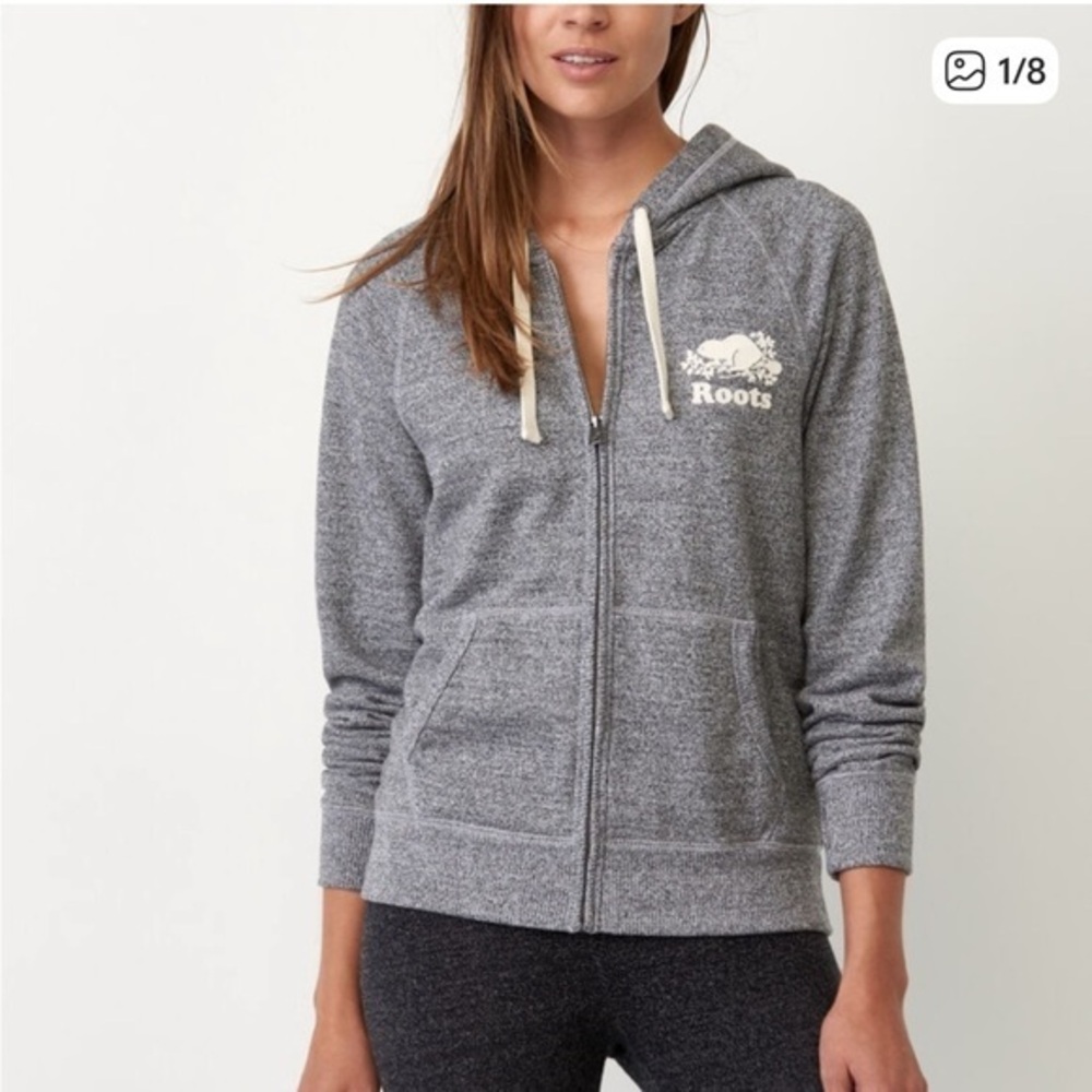 Roots Whistler Salt & Pepper Zip Up Grey Hoodie Size Small Cotton